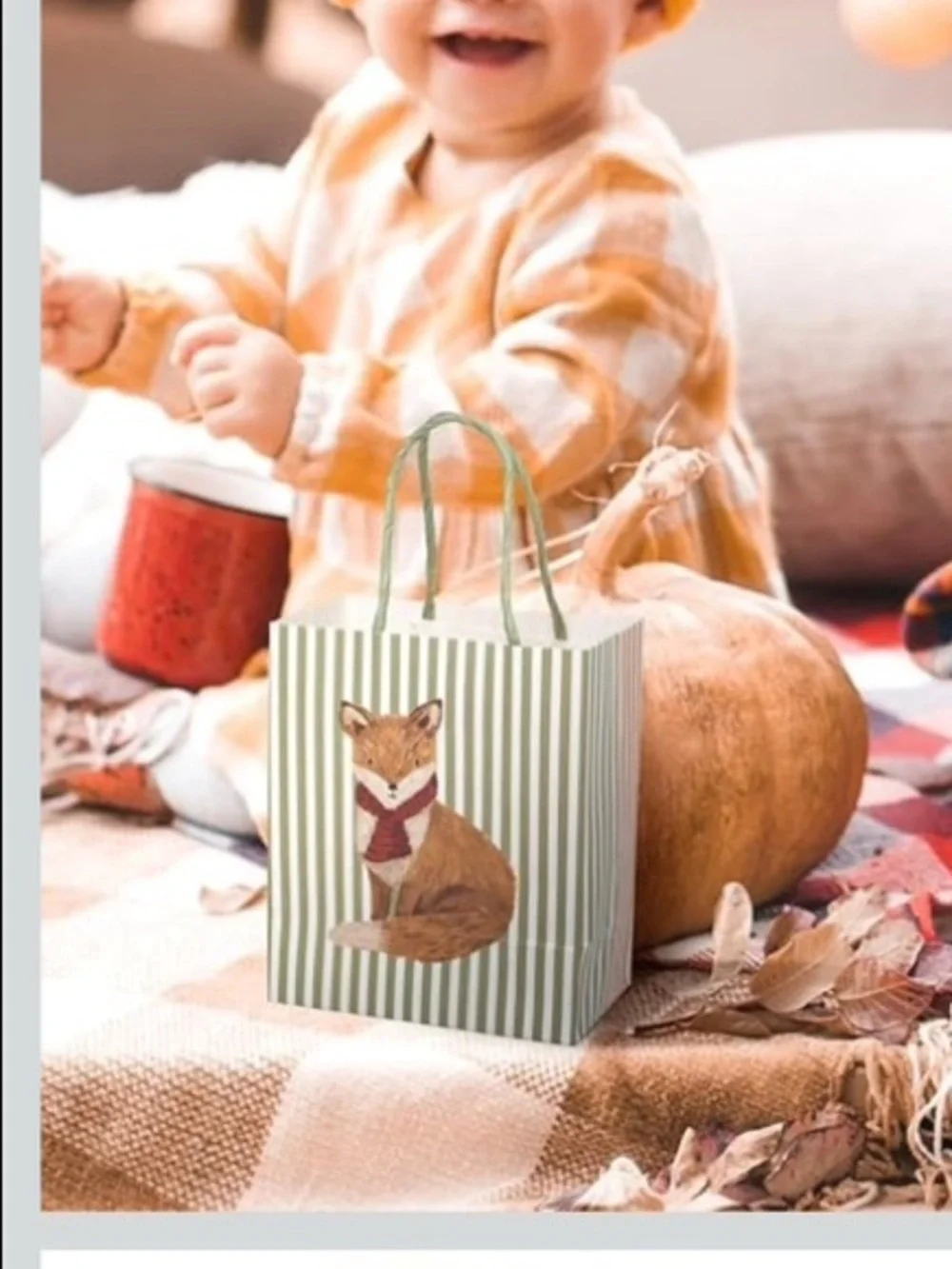 Fox Gift Bag in Green Stripe 🦊🍂